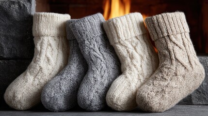 Fireplace stockings glowing in the light of a crackling fire