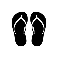 Two flip flops in a black and white image on transparent background silhouette