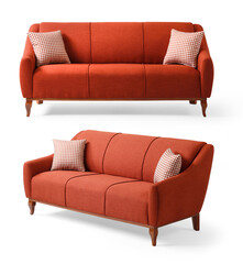 Sofa in different angles isolated on white background