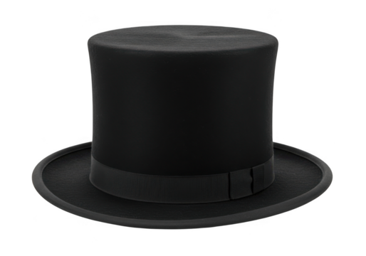 Formal black top hat with cylindrical crown and flat brim elegant accessory transparent background