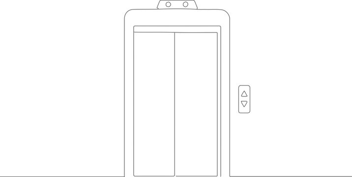 Simple Outline Line Drawing Closed Elevator Door Panel Illustration