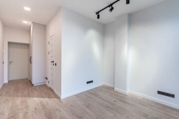 Modern Minimalist Empty Room Interior with Wooden Floor and White Walls. 