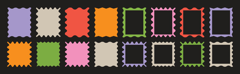 Zigzag frames. Wavy edge rectangle frames set, Zigzag borders, text boxes, photo frames, tags, and label designs. Zigzag wavy edge shapes. Vector illustration