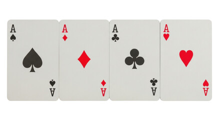 Isolated Playing Cards Ace Suit, a Set of Four Ace Suits; Spades, Clubs, Hearts, Diamonds