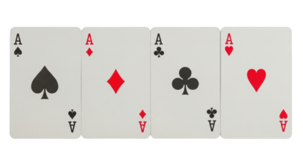 Isolated Playing Cards Ace Suit, a Set of Four Ace Suits; Spades, Clubs, Hearts, Diamonds