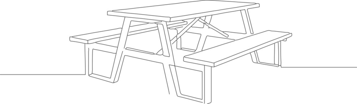 Simple Outline Picnic Table Single Line Drawing Illustration Isolated