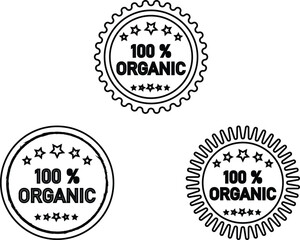 100% organic stamp logo. 100 percen organic logo template illustration. Set 100% Natural and organic Product Vector Icon Circle Sign. Healthy Food Emblem. Organic food Badge. 100% Organic.