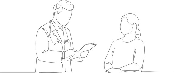 Minimalist Outline Doctor Consulting Patient One Line Drawing Illustration