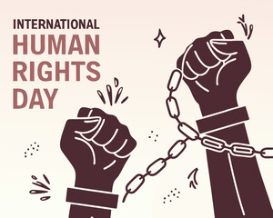 International Human Rights Day Illustration Featuring Empowered Fists and Broken Chains Celebrating Freedom and Equality
