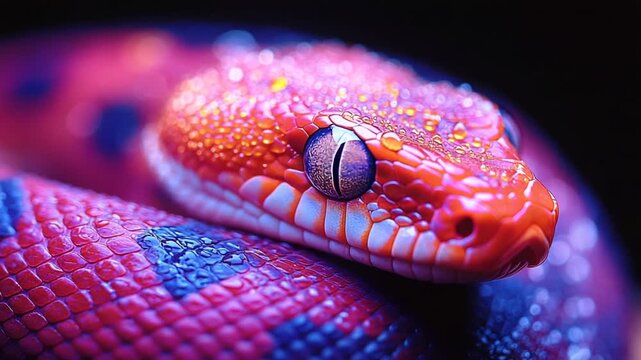 Vibrant Python Snake Head Close Up Macro Photography.