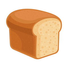 Brick shaped bread loaf with brown crust. Vector flat illustration with highlights and shadows. Isolated on white background for menu and food designs