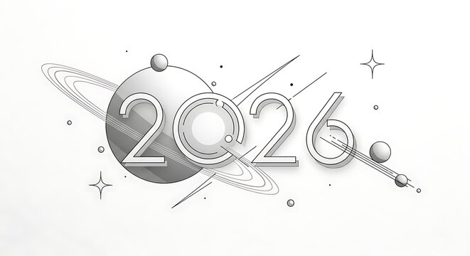 Shiny silver 2026 typography with festive sparkles and abstract swirls for new year celebration - Powered by Adobe