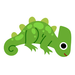 Cute green chameleon. Kawaii flat reptile illustration isolated on white background. Vector mascot for children books, tropical branding and zoo logo