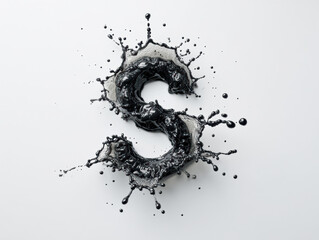 A creative splash art representation of the dollar sign, formed from black liquid with dynamic splashes and textures against a minimalist background.