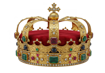 Majestic royal gold crown with emeralds and rubies regal symbol of power and authority transparent background