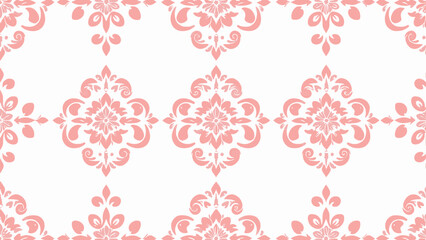 Wallpaper classic style of Baroque, seamless pink and white damask pattern, floral decorative background for design, texture, wall, fabric and silk, vector illustration