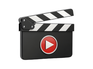 Movie clapperboard with play button isolated on transparent background