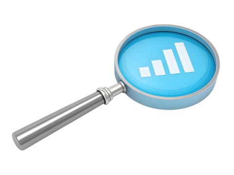 Magnifying glass with bar graph isolated on transparent background
