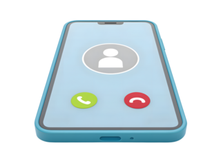 Smartphone displaying an incoming call isolated on transparent background