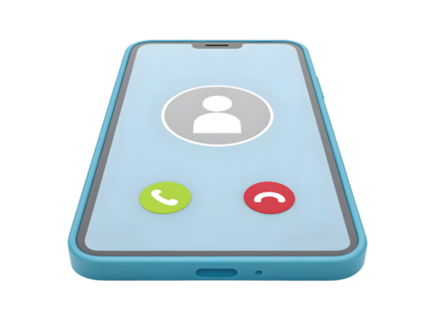 Smartphone displaying an incoming call isolated on transparent background