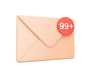Email notification isolated on transparent background with 99 plus messages
