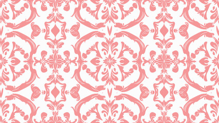 Floral pattern. Wallpaper baroque, damask. Seamless vector background. Pink and white ornament..