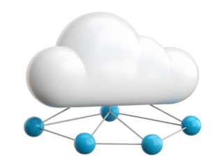 Cloud computing network isolated on transparent background for data storage