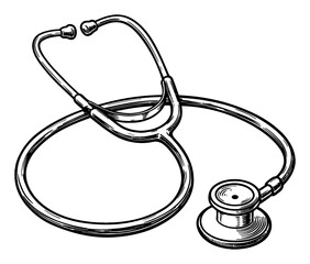 Detailed Engraving Illustration of a Classic Stethoscope Black and White Outline Line Art Drawing