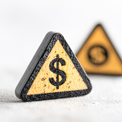 A close-up of two triangular warning signs featuring a dollar symbol, suggesting caution related to financial matters or economic issues.
