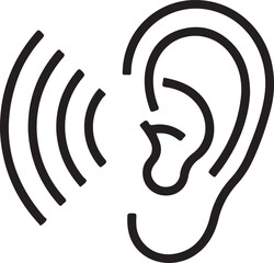 Communication and listening icons set: linear style with speech and hearing elements