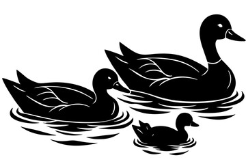 Obraz premium A duck family swimming in a calm pond