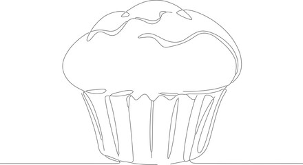 Minimalist Continuous Line Art Muffin Food Dessert Sweet Bakery Drawing