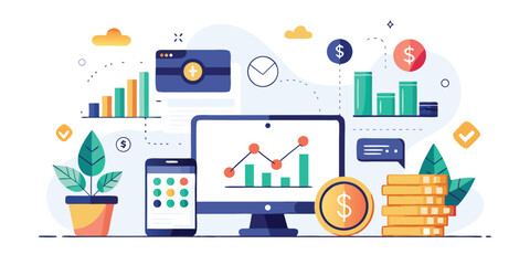 Business_success_1_8 Business Success Concept. Vector cartoon illustration of a growing graph of stacked coins. Isolated on background. 