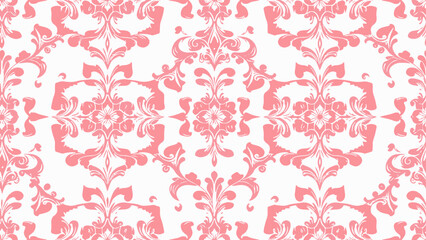 Floral pattern. Wallpaper baroque, damask. Seamless vector background. Pink and white ornament