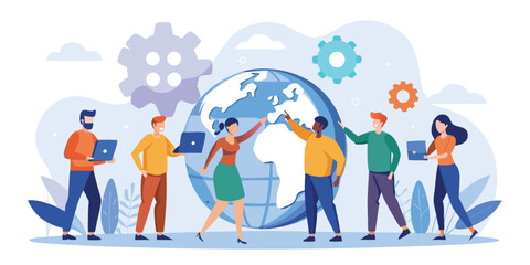Naklejka premium Global Business Communication – Team Connected Worldwide Illustration