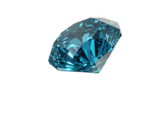 Stunning multifaceted blue diamond with radiant sparkle and deep hue transparent background