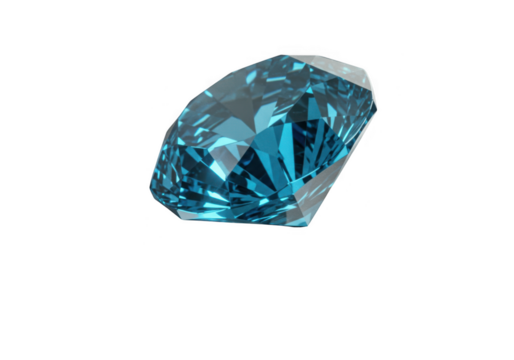 Stunning multifaceted blue diamond with radiant sparkle and deep hue transparent background