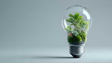 Eco light bulb sustainable energy green plant moss terrarium glass bulb eco friendly renewable concept clean power vision
