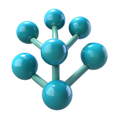 Molecular structure with seven atoms and green connectors depicting scientific concept3d illustration isolated on transparent background