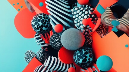 Fototapeta premium Dynamic and vibrant 3D abstract composition featuring an array of textured spheres