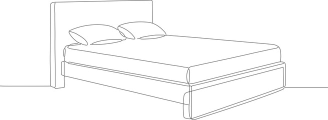 Minimalist Line Drawing Bed with Pillows Modern Interior Bedroom Furniture