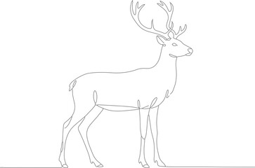 Minimalist Outline Standing Deer Silhouette with Antlers Wildlife Illustration