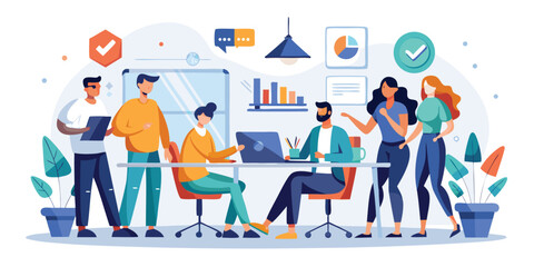 Team Discussion and Problem Solving – Office Meeting Vector Illustration
