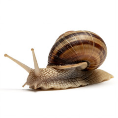 Detailed close up of a garden snail with intricate shell patterns, perfect for science education and wildlife projects!