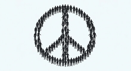 Flat vector of people silhouettes holding each other forming peace sign.