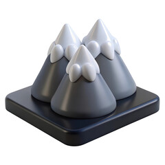 Stylized mountain peaks with snow caps,minimalist 3d design,modern mountain icon 3d illustration isolated on transparent background
