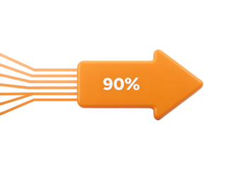 Orange arrow with 90 isolated on transparent background