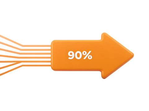 Orange arrow with 90 isolated on transparent background