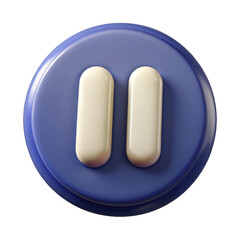 Blue round button showing a glossy pause icon design element for media applications 3d illustration isolated on transparent background