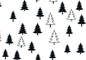 Obraz premium Black and White Christmas Tree Pattern with Outlined and Solid Trees.